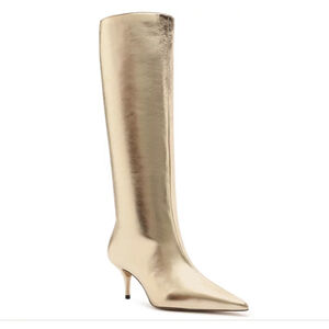 Arezzo Skye Gold Metallic Knee Stiletto Leather Boots 8 NIB Statement Tall Party